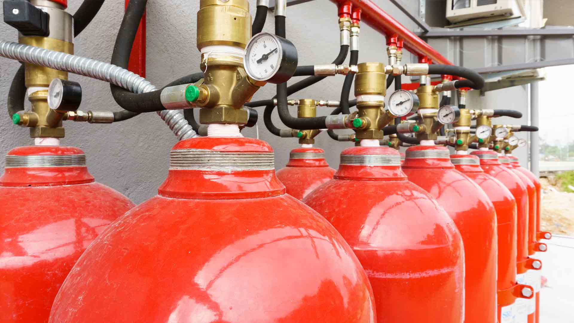 Bank of FM-200 clean agent cylinders