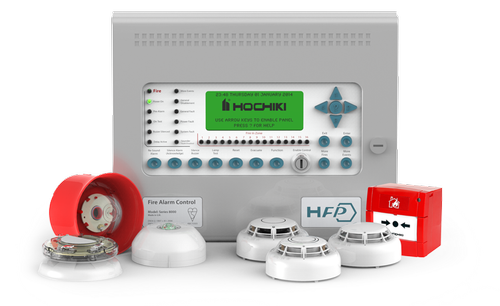 Addressable fire alarm panel with detectors and call points