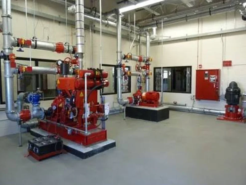 Fire pump room with diesel and electric fire pump sets